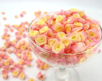 100 Vienetų Šifono Rožių Gėlių Žiedpumpuriai|Ombre Spalva|Pink|Yellow|Gėlių Aplikacijos|Audinys Gėlių|Baby Doll|Amatų Lankas|Priedai Priėmimo